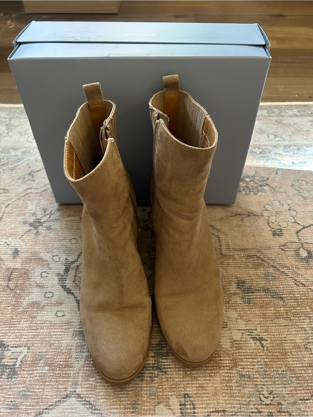 Suede Ankle Boots in Light Brown - Women's Chelsea Style - Picture 3 of 3